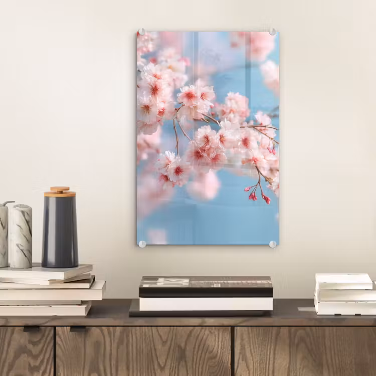 Glas schilderij - Takken - Bloesems - Roze — 2