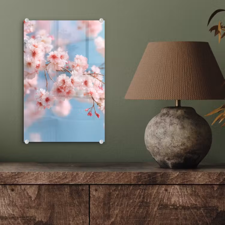 Glas schilderij - Takken - Bloesems - Roze — 4