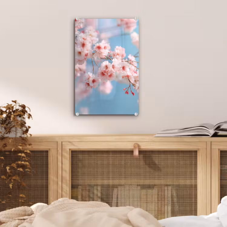 Glas schilderij - Takken - Bloesems - Roze — 5