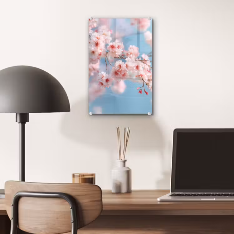 Glas schilderij - Takken - Bloesems - Roze — 7