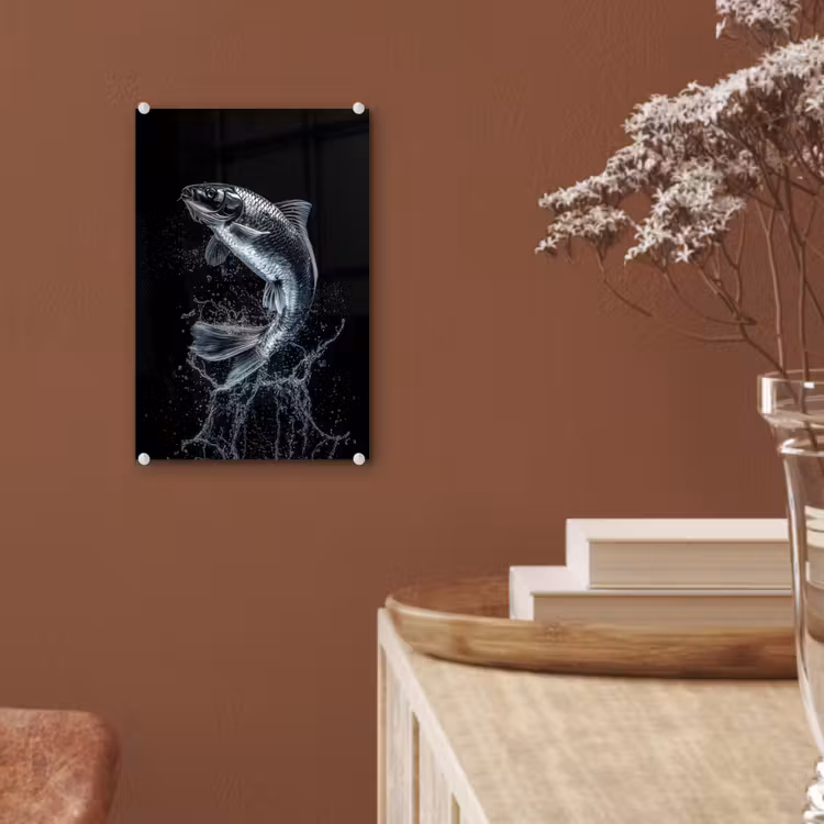 Glas schilderij - Vis - Koi - Zwart - Water — 6