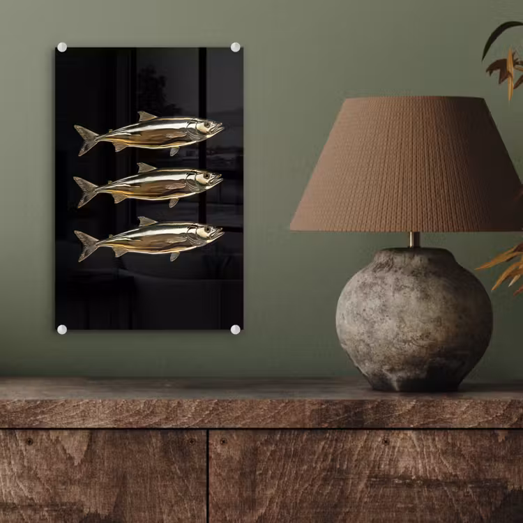Glas schilderij - Vissen - Goud - Zwart — 4