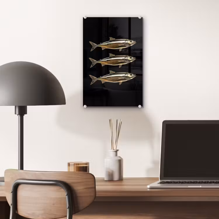 Glas schilderij - Vissen - Goud - Zwart — 7