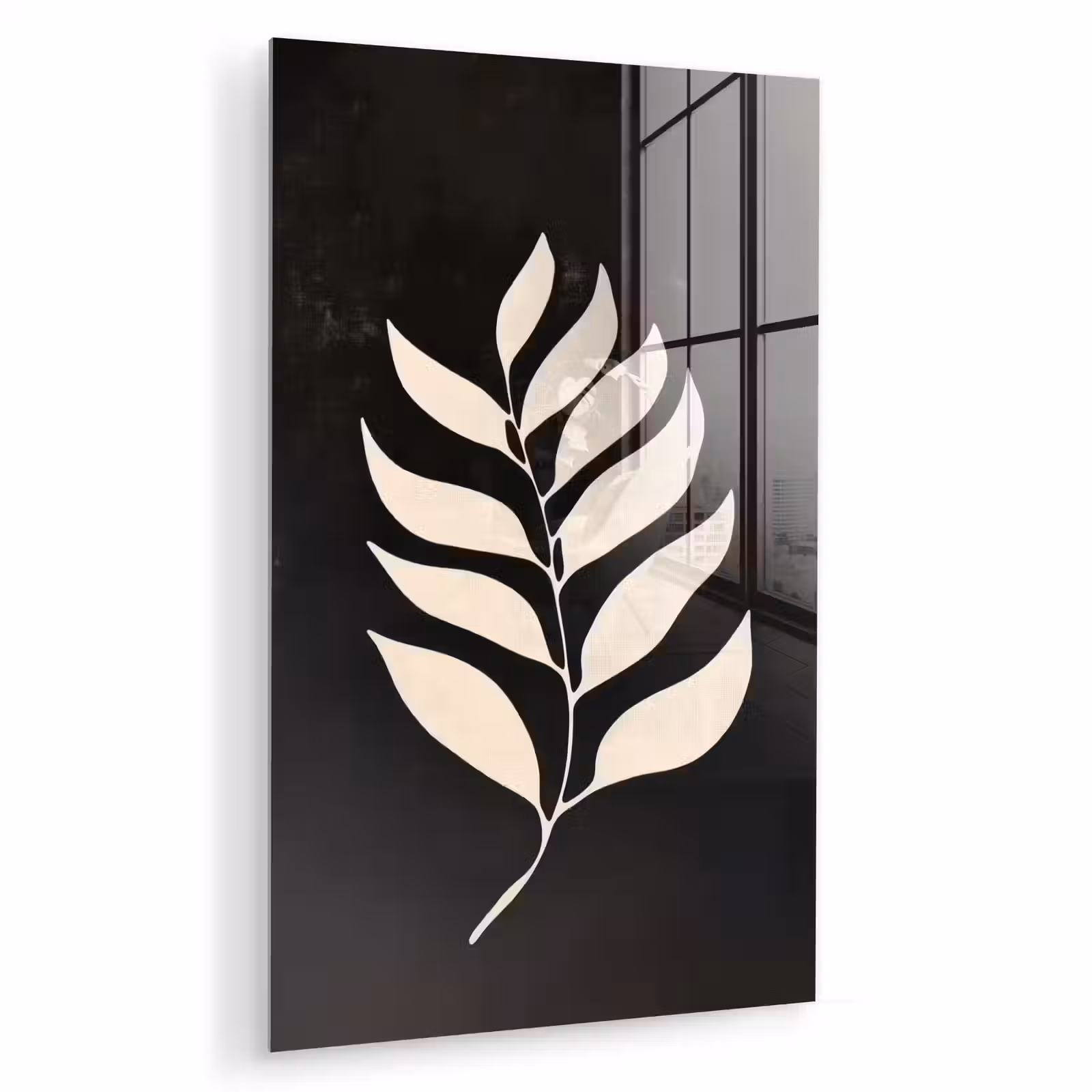 Glas schilderij - Blad - Wit - Minimalistisch — 1