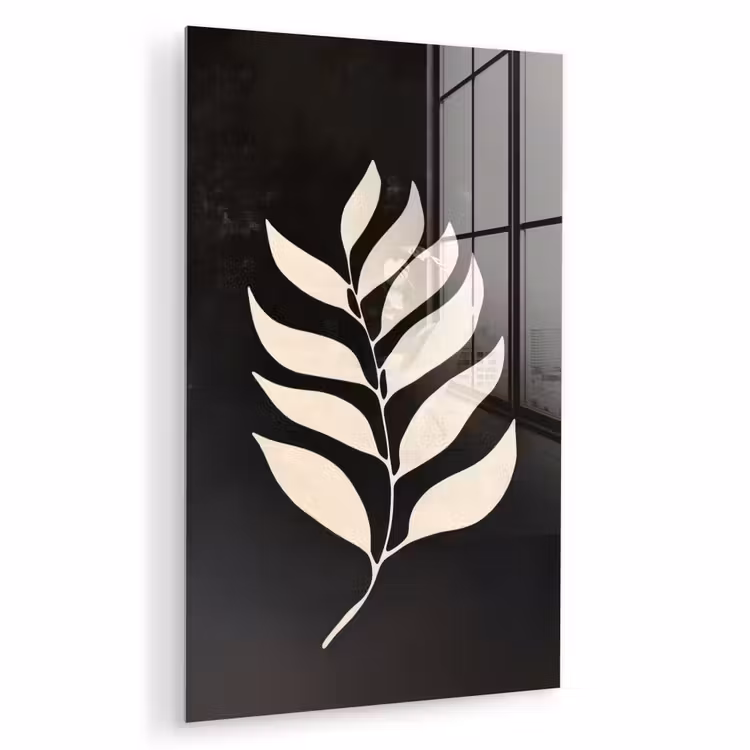 Glas schilderij - Blad - Wit - Minimalistisch — 1