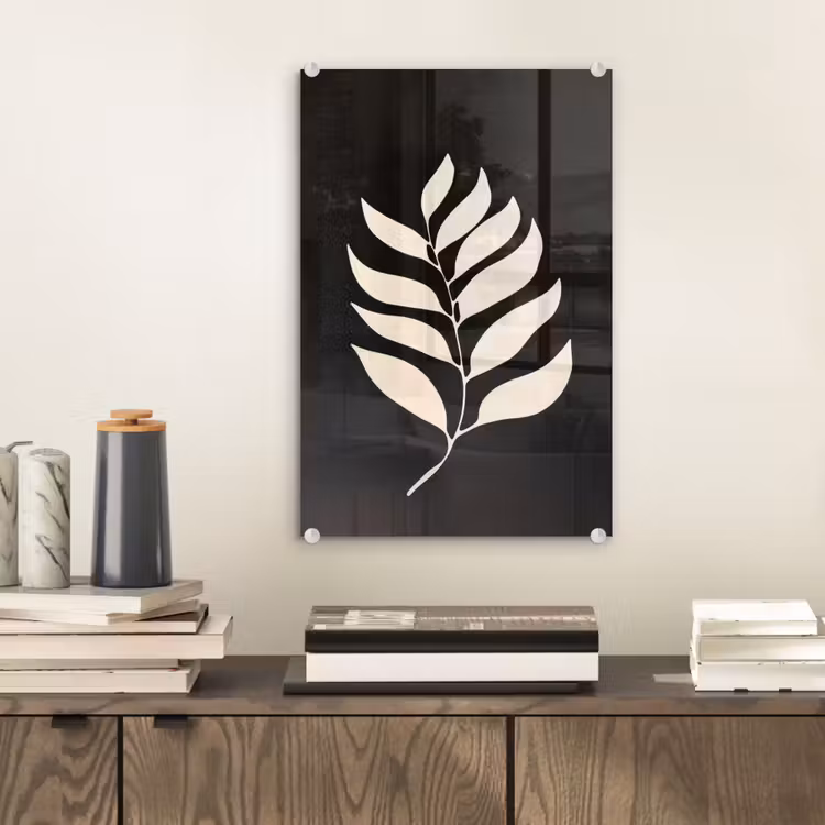 Glas schilderij - Blad - Wit - Minimalistisch — 2