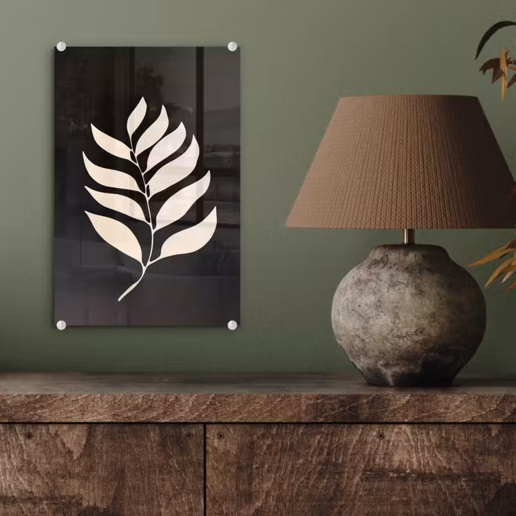 Glas schilderij - Blad - Wit - Minimalistisch — 4