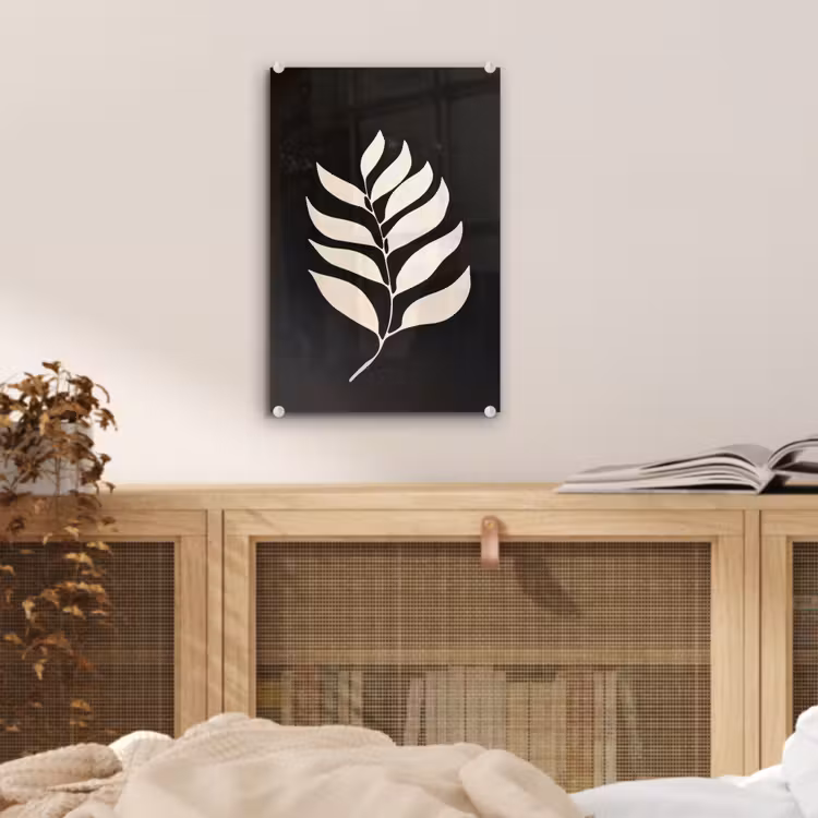 Glas schilderij - Blad - Wit - Minimalistisch — 5