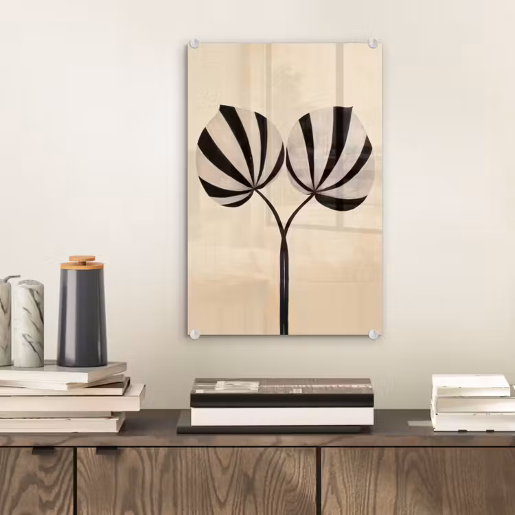 Glas schilderij - Bladeren - Gestreept - Stengel - Beige — 2