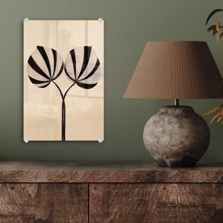 Glas schilderij - Bladeren - Gestreept - Stengel - Beige — 4