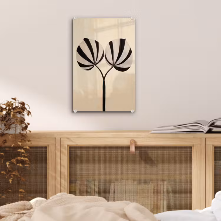 Glas schilderij - Bladeren - Gestreept - Stengel - Beige — 5