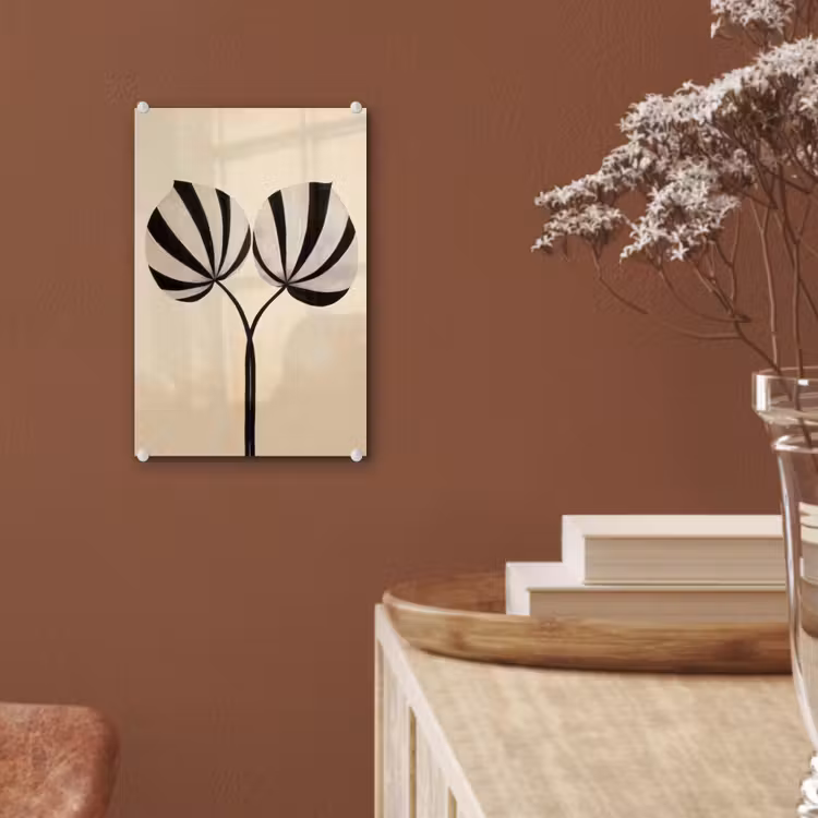 Glas schilderij - Bladeren - Gestreept - Stengel - Beige — 6