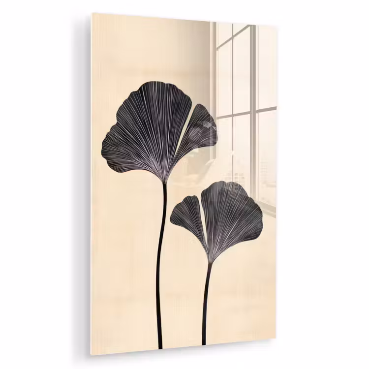 Glas schilderij - Bladeren - Minimalistisch - Zwart — 1
