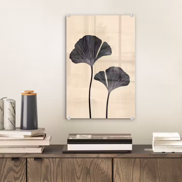 Glas schilderij - Bladeren - Minimalistisch - Zwart — 2