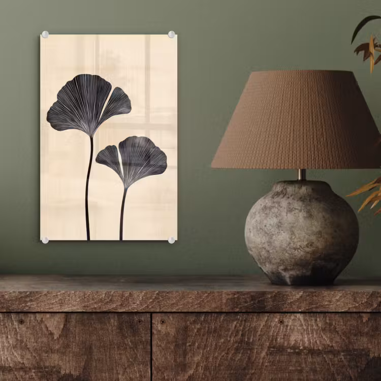 Glas schilderij - Bladeren - Minimalistisch - Zwart — 4