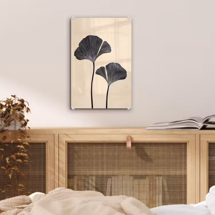Glas schilderij - Bladeren - Minimalistisch - Zwart — 5