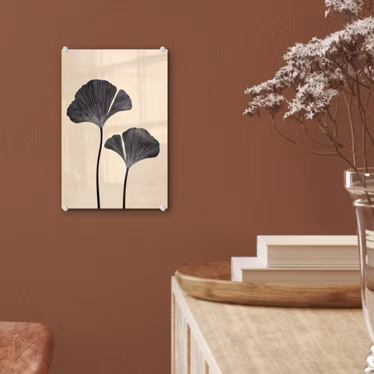 Glas schilderij - Bladeren - Minimalistisch - Zwart — 6
