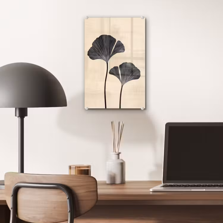 Glas schilderij - Bladeren - Minimalistisch - Zwart — 7