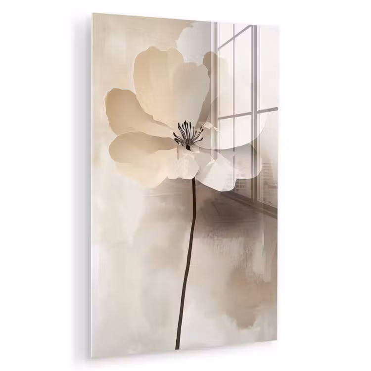 Glas schilderij - Bloem - Beige - Verf - Schaduw — 1