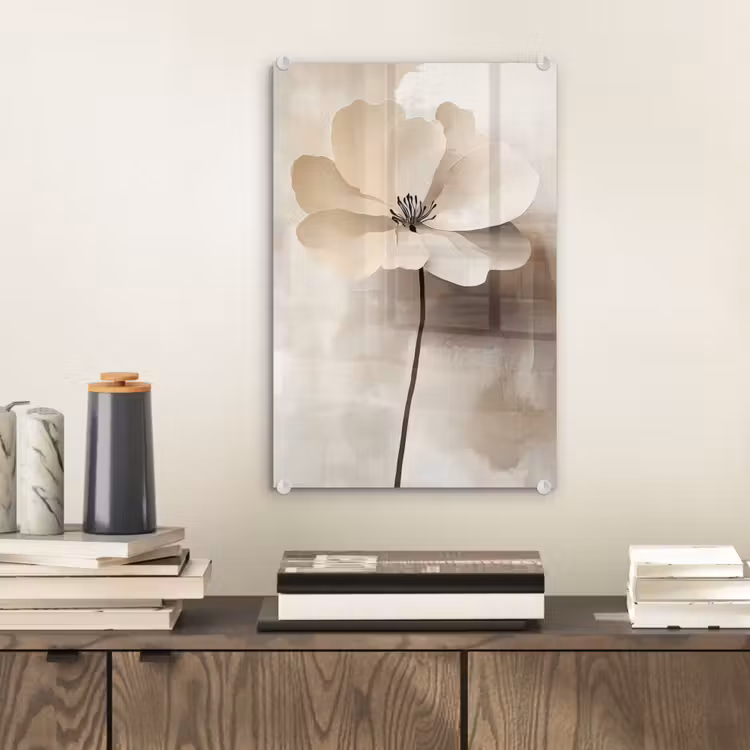 Glas schilderij - Bloem - Beige - Verf - Schaduw — 2