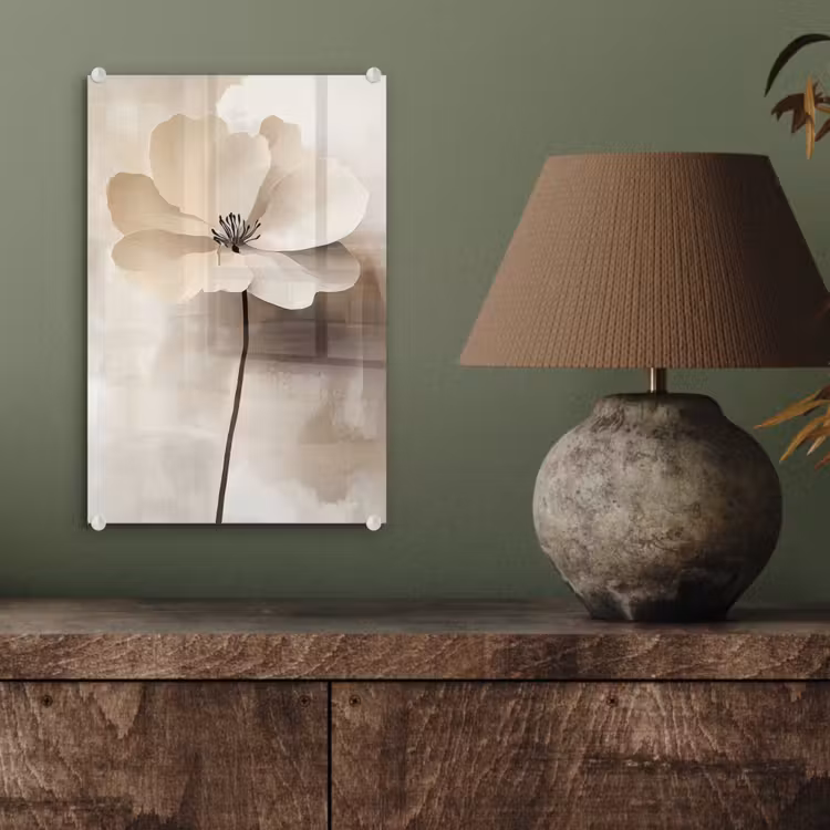 Glas schilderij - Bloem - Beige - Verf - Schaduw — 4