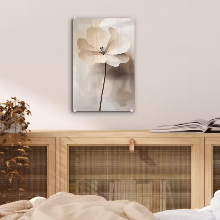 Glas schilderij - Bloem - Beige - Verf - Schaduw — 5