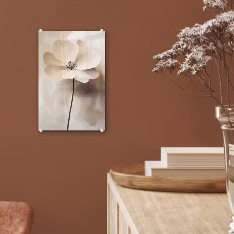 Glas schilderij - Bloem - Beige - Verf - Schaduw — 6