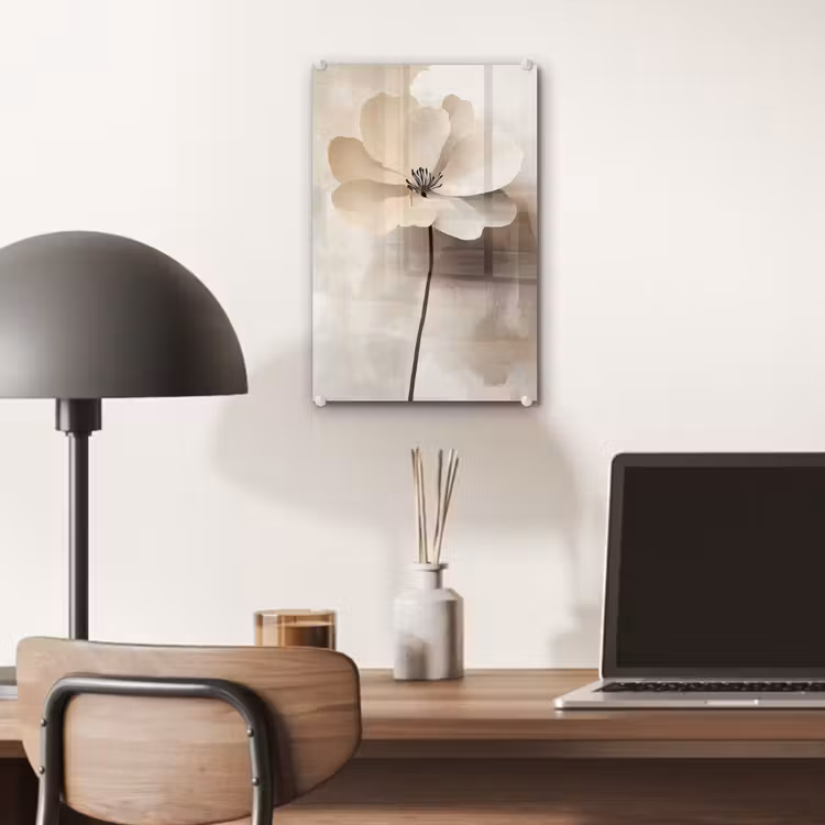 Glas schilderij - Bloem - Beige - Verf - Schaduw — 7