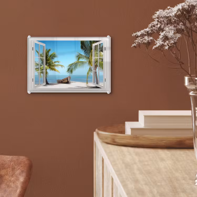Glas schilderij - Doorkijk - Strand - Palmboom - Boot - Tropisch - Zee - Blauw — 6