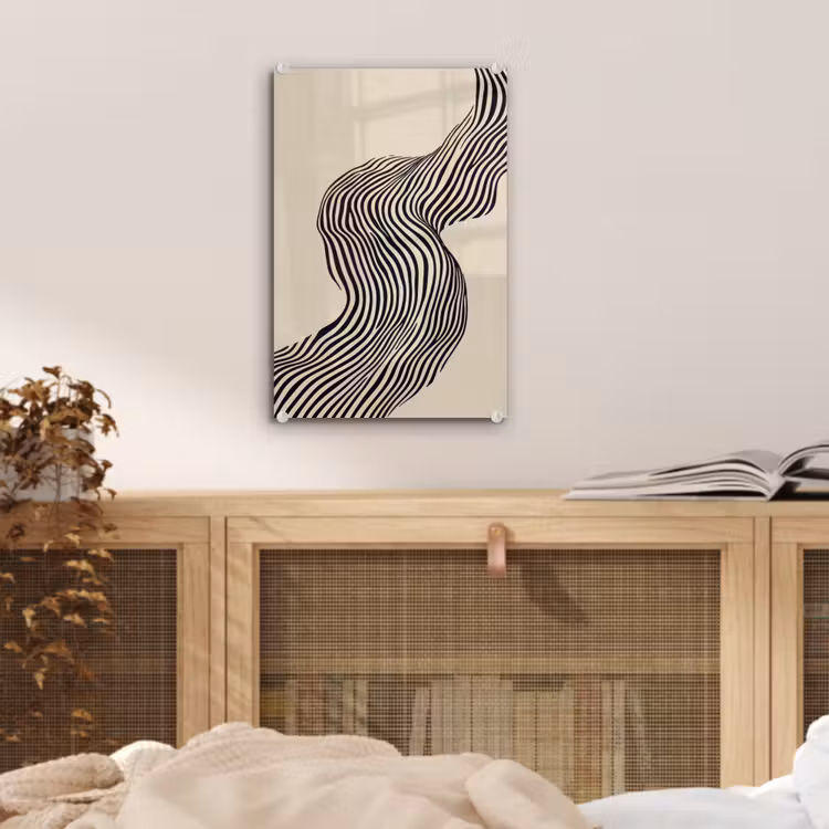 Glas schilderij - Golvend - Lijnen - Abstract - Silhouet — 5