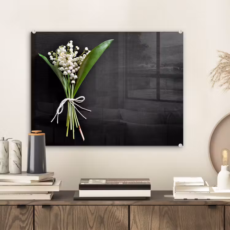 Glas schilderij - Lelietjes van dalen - Bloemen - Stilleven - Strik — 2
