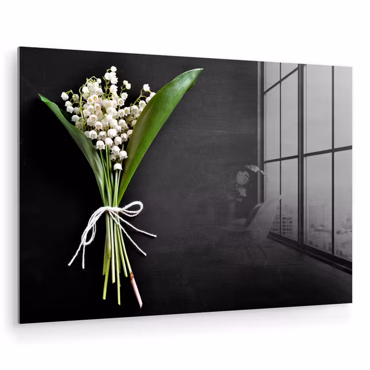 Glas schilderij - Lelietjes van dalen - Bloemen - Strik — 1