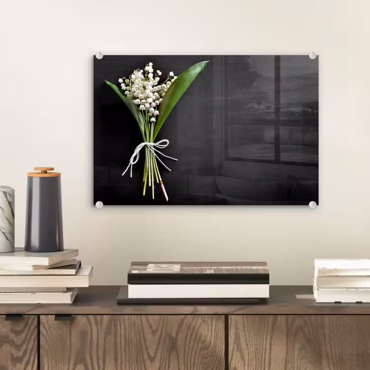 Glas schilderij - Lelietjes van dalen - Bloemen - Strik — 2