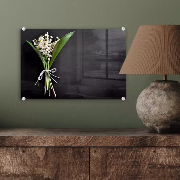 Glas schilderij - Lelietjes van dalen - Bloemen - Strik — 4