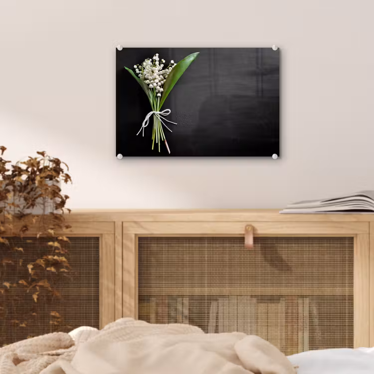 Glas schilderij - Lelietjes van dalen - Bloemen - Strik — 5