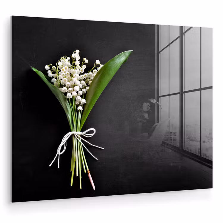 Glas schilderij - Lelietjes van dalen - Bloemen - Strik - Flora — 1