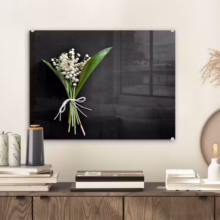 Glas schilderij - Lelietjes van dalen - Bloemen - Strik - Flora — 2