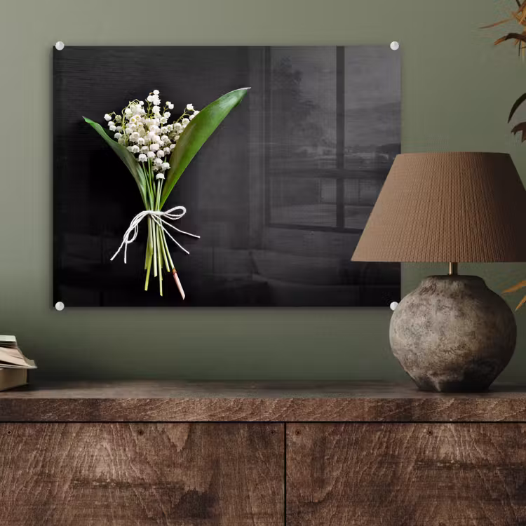 Glas schilderij - Lelietjes van dalen - Bloemen - Strik - Flora — 4