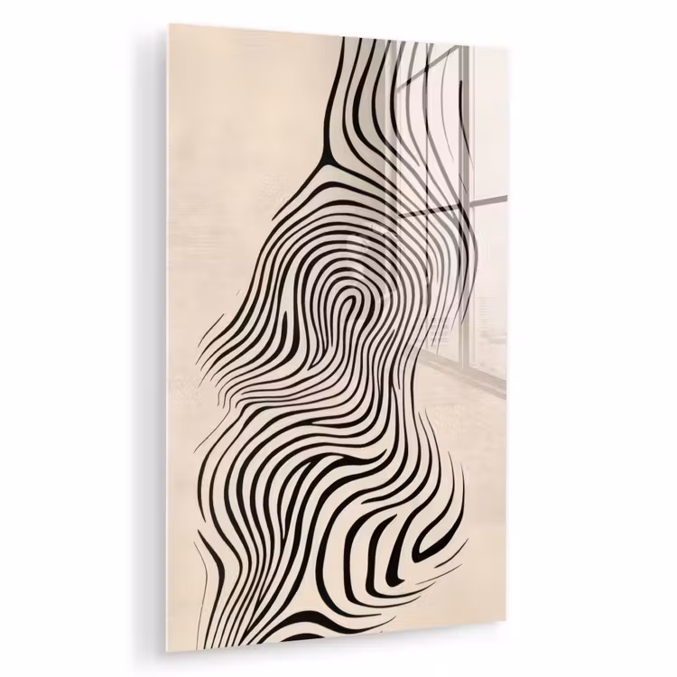 Glas schilderij - Lijnen - Abstract - Golvend - Zwart — 1