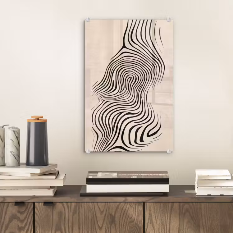 Glas schilderij - Lijnen - Abstract - Golvend - Zwart — 2