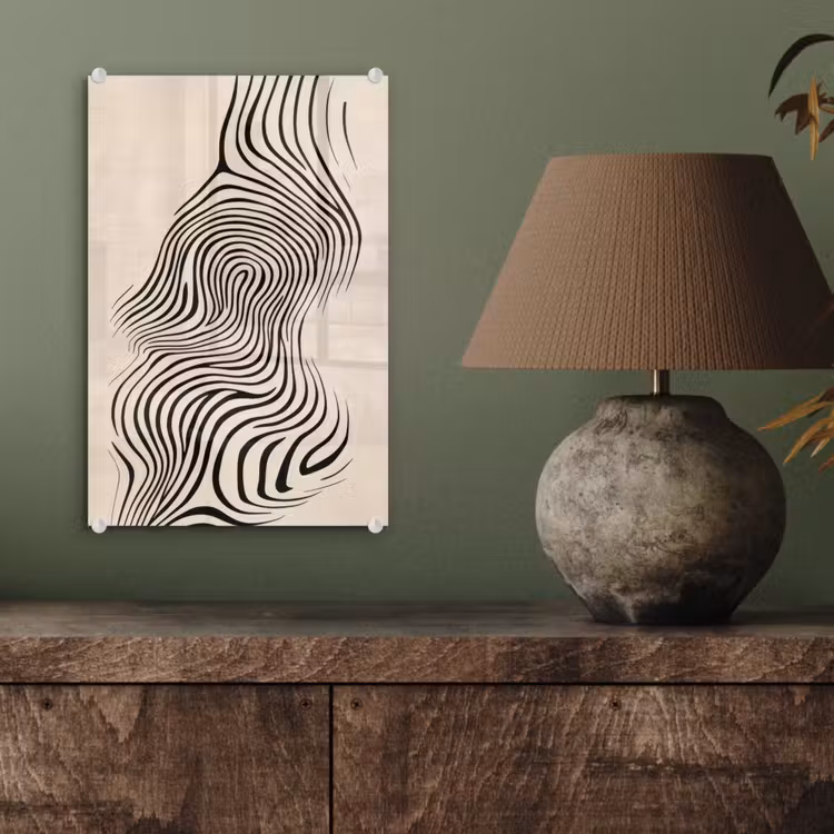 Glas schilderij - Lijnen - Abstract - Golvend - Zwart — 4