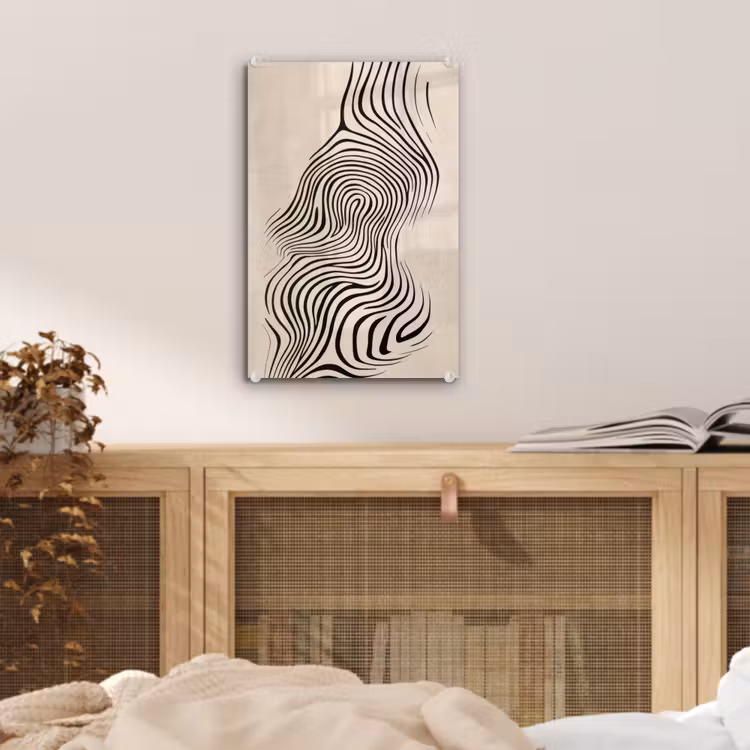 Glas schilderij - Lijnen - Abstract - Golvend - Zwart — 5