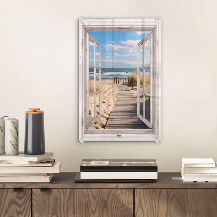 Glas schilderij - Raam - Zee - Kust - Natuur - Doorkijk - Strand - Waddenzee — 2