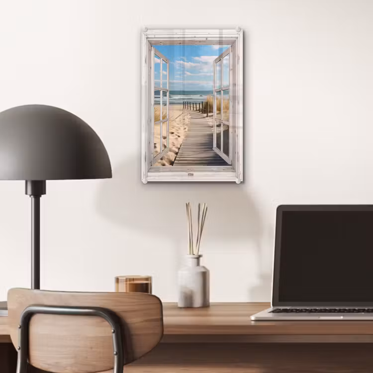 Glas schilderij - Raam - Zee - Kust - Natuur - Doorkijk - Strand - Waddenzee — 7