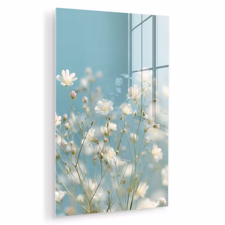 Glas schilderij - Stengels - Bloemen - Lucht - Wit — 1