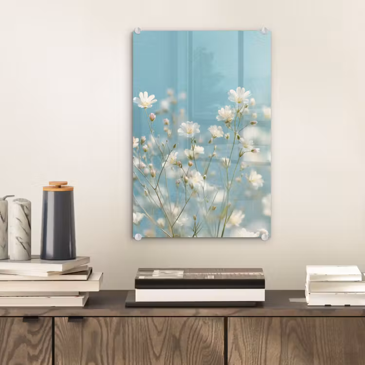 Glas schilderij - Stengels - Bloemen - Lucht - Wit — 2