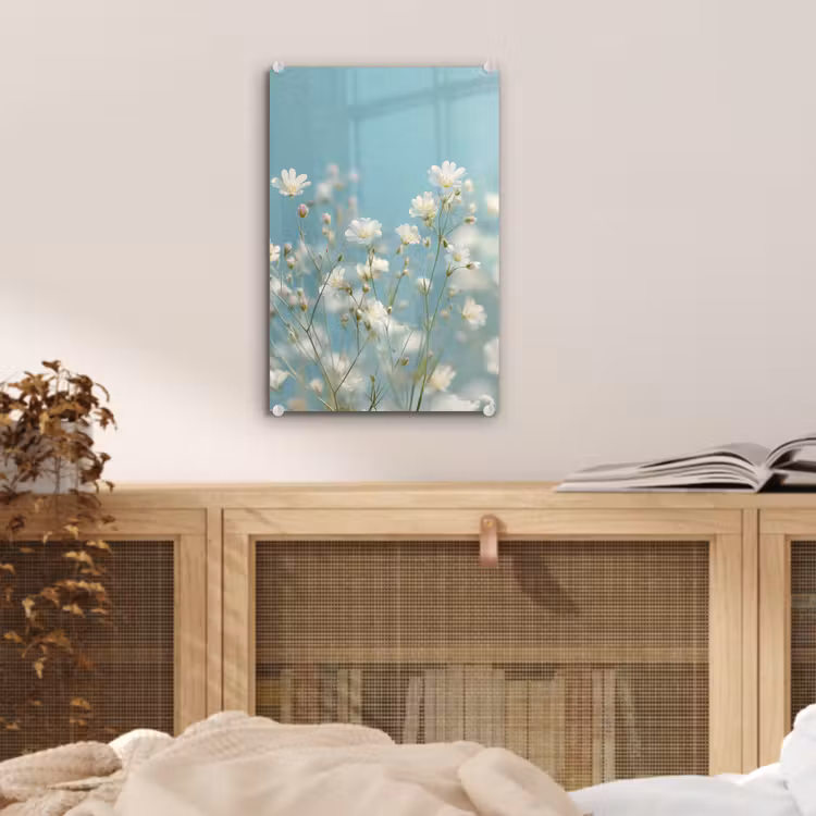 Glas schilderij - Stengels - Bloemen - Lucht - Wit — 5