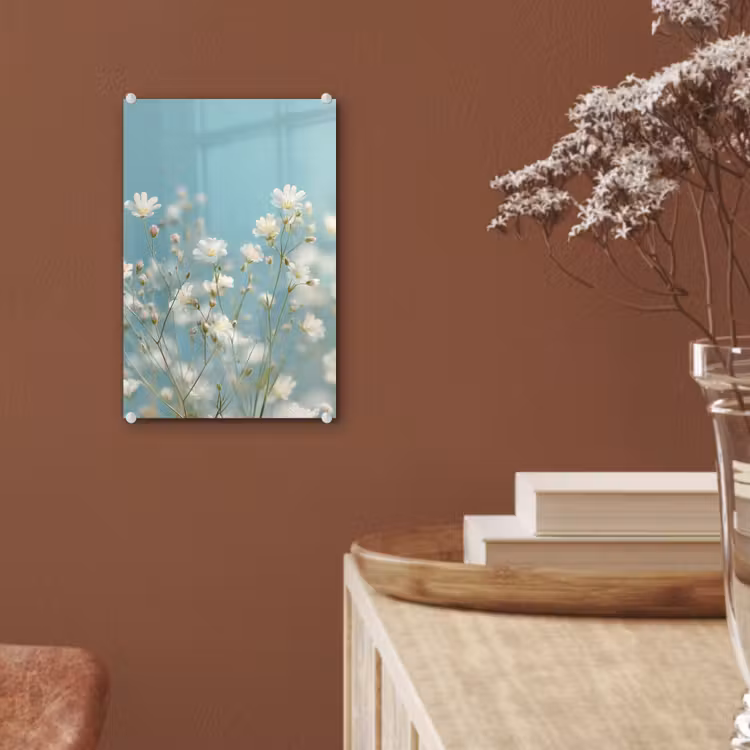 Glas schilderij - Stengels - Bloemen - Lucht - Wit — 6