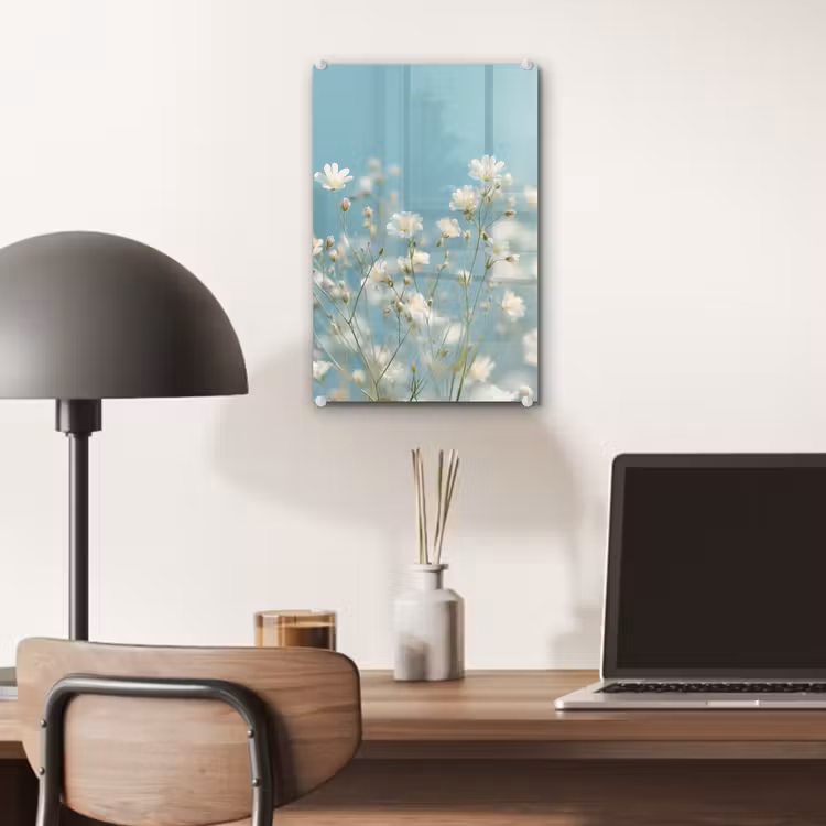 Glas schilderij - Stengels - Bloemen - Lucht - Wit — 7