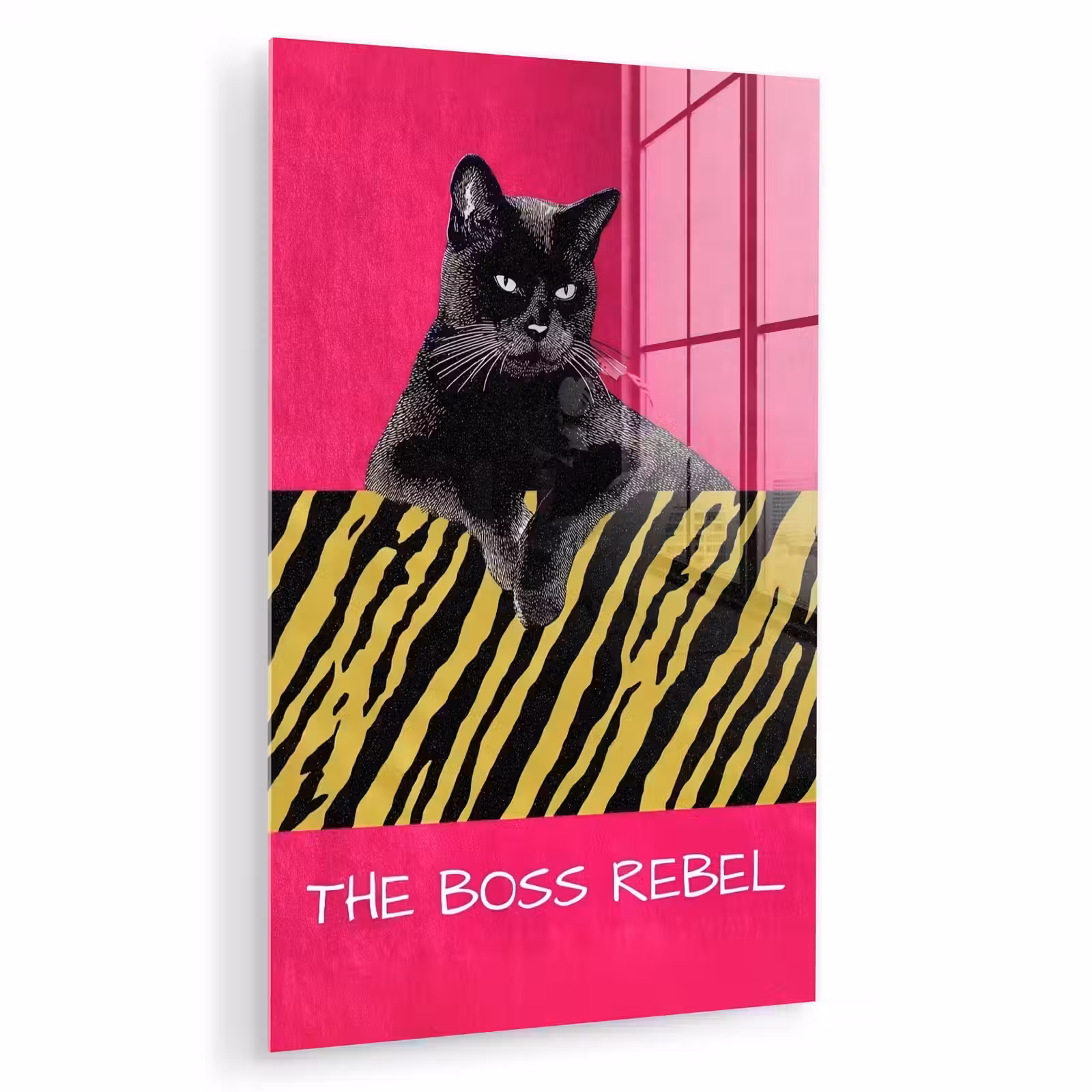 Glas schilderij - Kat - Baas - Roze - Tijgerprint — 1